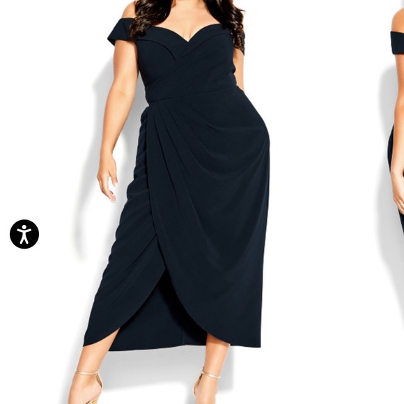 City Chic navy rippled live off the shoulder dress Sz 18 New - Picture 3 of 5